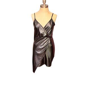 Zaful Black Faux Leather Asymmetrical Mini Dress w/Adjustable Straps Size 8